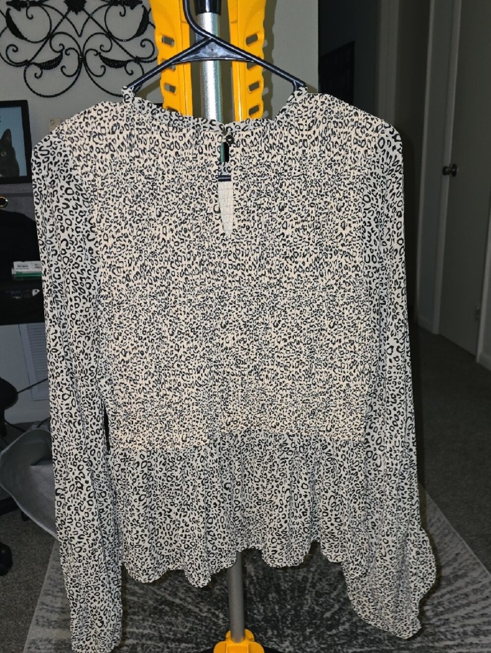 The Nines Leopard Print Peplum Top - Black on Cream - Picture 7 of 8